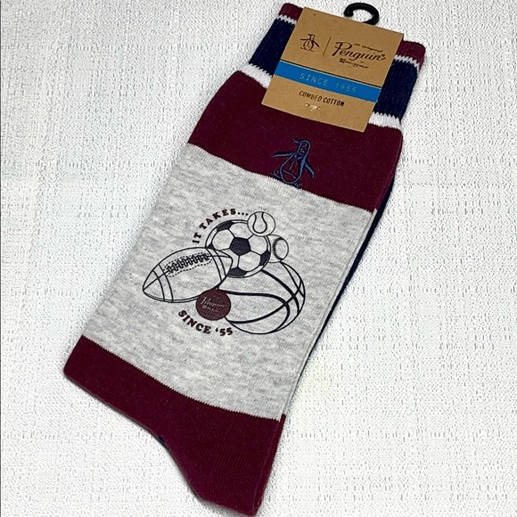 Original Penguin Men’s Casual Dress Socks Combed Cotton Blend Burgundy NWT New - Picture 2 of 11
